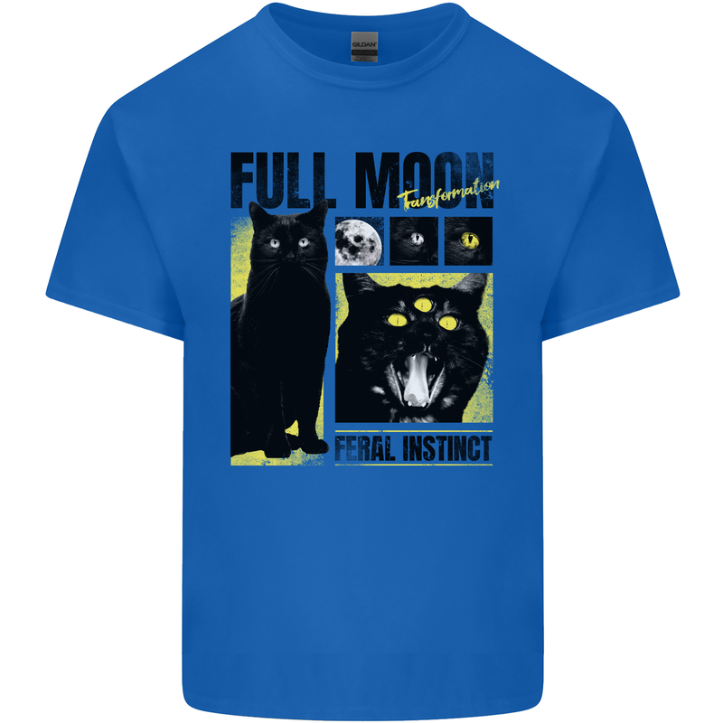 Full Moon Feral Instinct Black Cat Halloween Kids T-Shirt Childrens Royal Blue