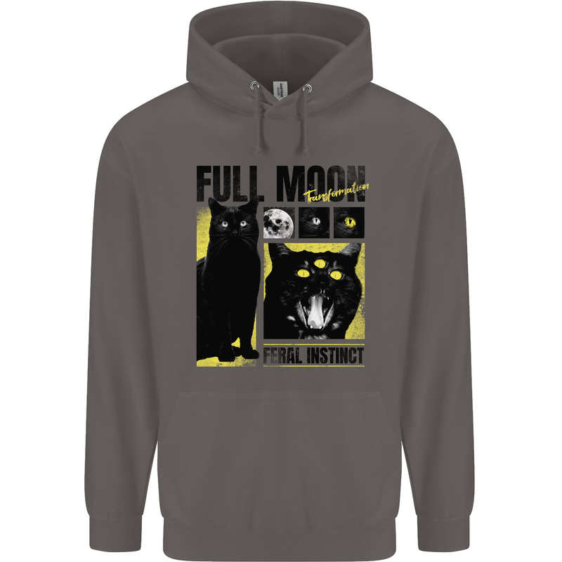 Full Moon Feral Instinct Black Cat Halloween Mens 80% Cotton Hoodie Charcoal