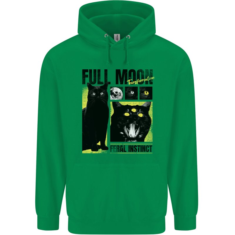 Full Moon Feral Instinct Black Cat Halloween Mens 80% Cotton Hoodie Irish Green