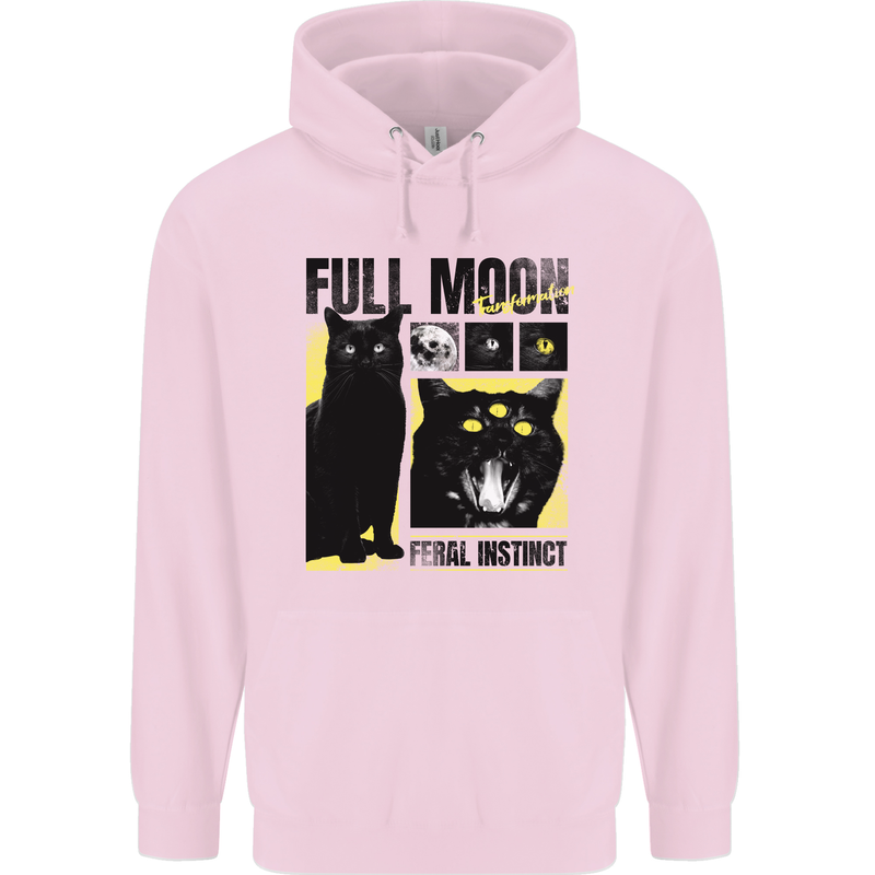 Full Moon Feral Instinct Black Cat Halloween Mens 80% Cotton Hoodie Light Pink