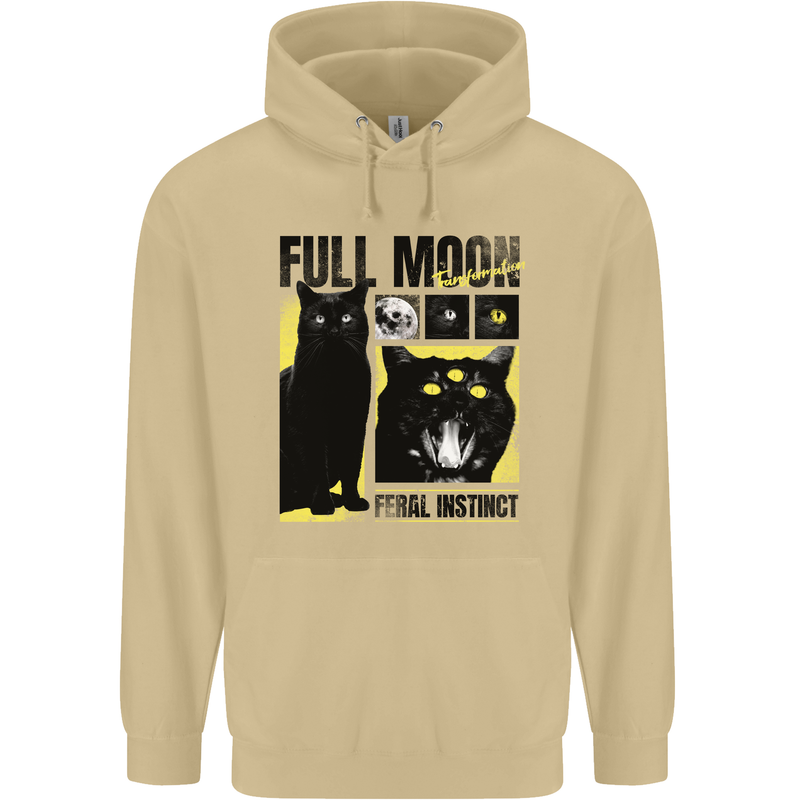 Full Moon Feral Instinct Black Cat Halloween Mens 80% Cotton Hoodie Sand