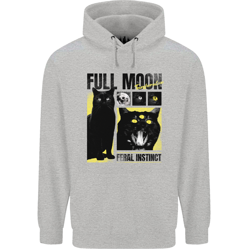 Full Moon Feral Instinct Black Cat Halloween Mens 80% Cotton Hoodie Sports Grey