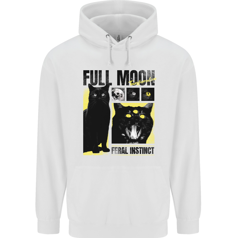 Full Moon Feral Instinct Black Cat Halloween Mens 80% Cotton Hoodie White