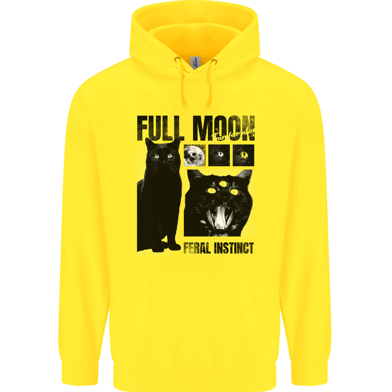 Full Moon Feral Instinct Black Cat Halloween Mens 80% Cotton Hoodie Yellow