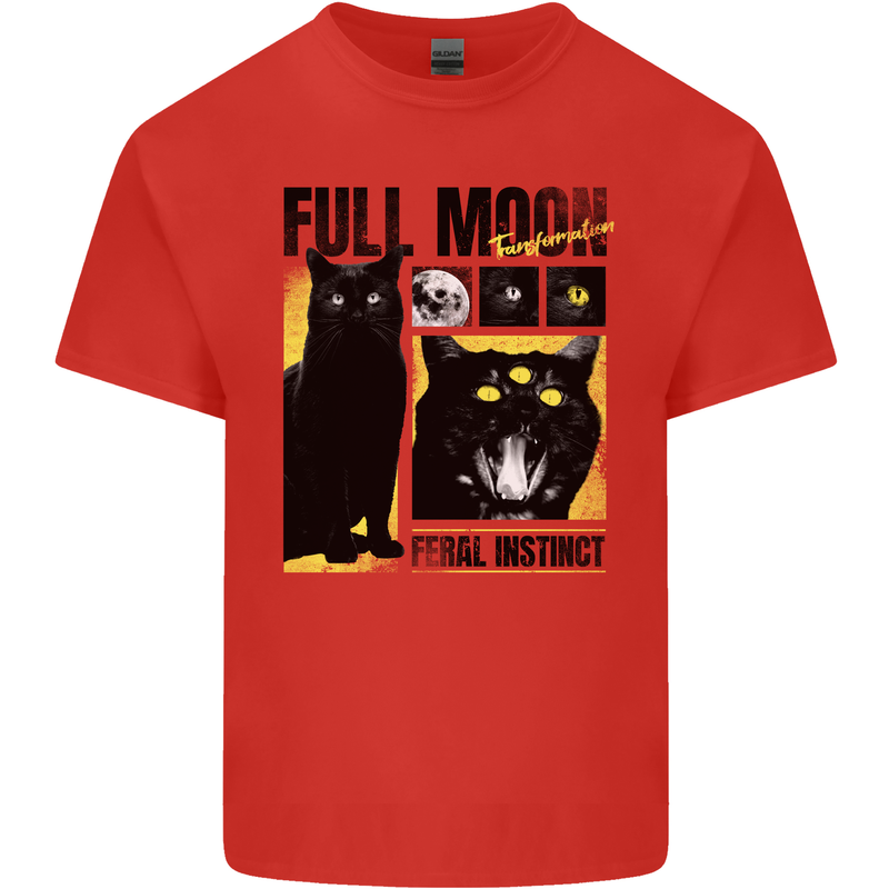 Full Moon Feral Instinct Black Cat Halloween Mens Cotton T-Shirt Tee Top Red