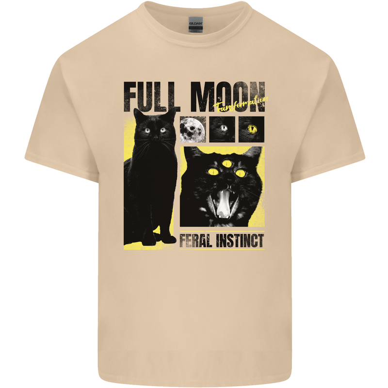 Full Moon Feral Instinct Black Cat Halloween Mens Cotton T-Shirt Tee Top Sand