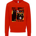 Full Moon Feral Instinct Black Cat Halloween Mens Sweatshirt Jumper Bright Red