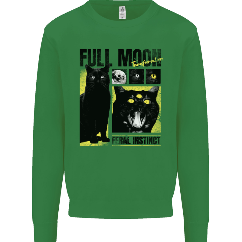 Full Moon Feral Instinct Black Cat Halloween Mens Sweatshirt Jumper Irish Green