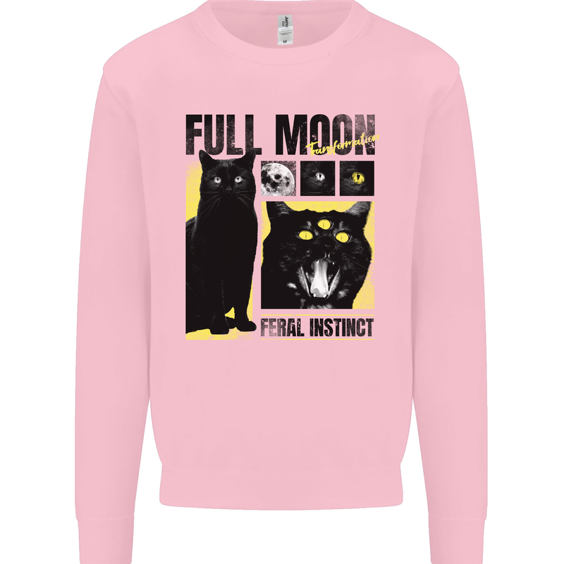 Full Moon Feral Instinct Black Cat Halloween Mens Sweatshirt Jumper Light Pink