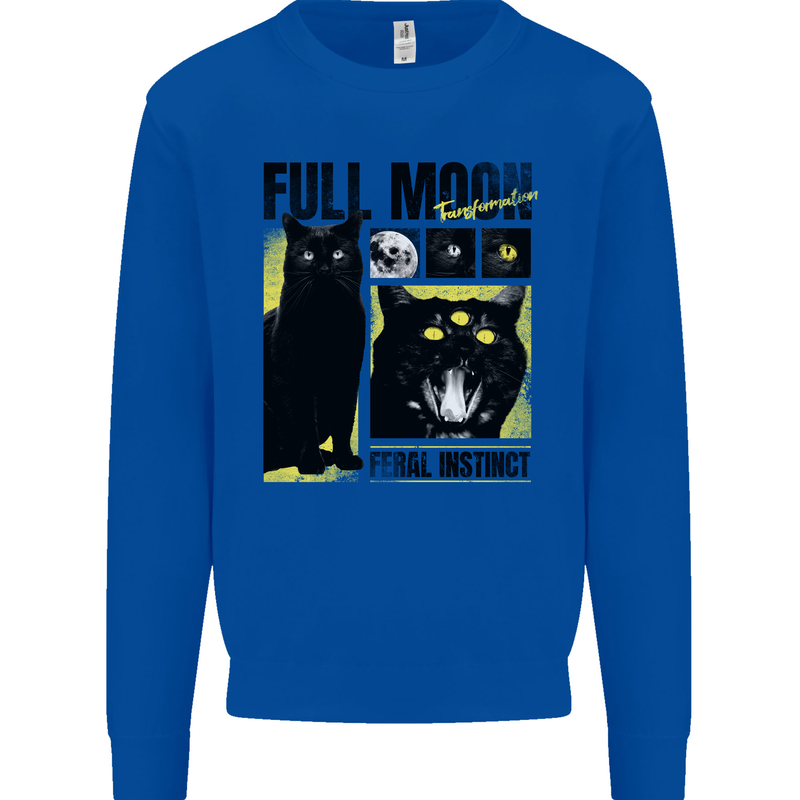Full Moon Feral Instinct Black Cat Halloween Mens Sweatshirt Jumper Royal Blue