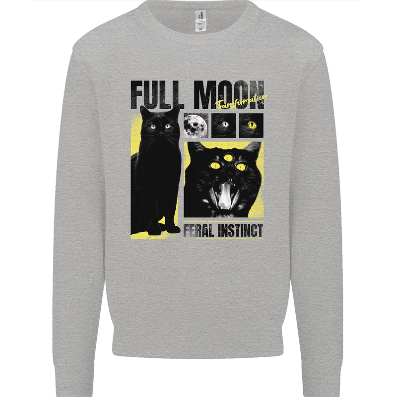 Full Moon Feral Instinct Black Cat Halloween Mens Sweatshirt Jumper Sports Grey