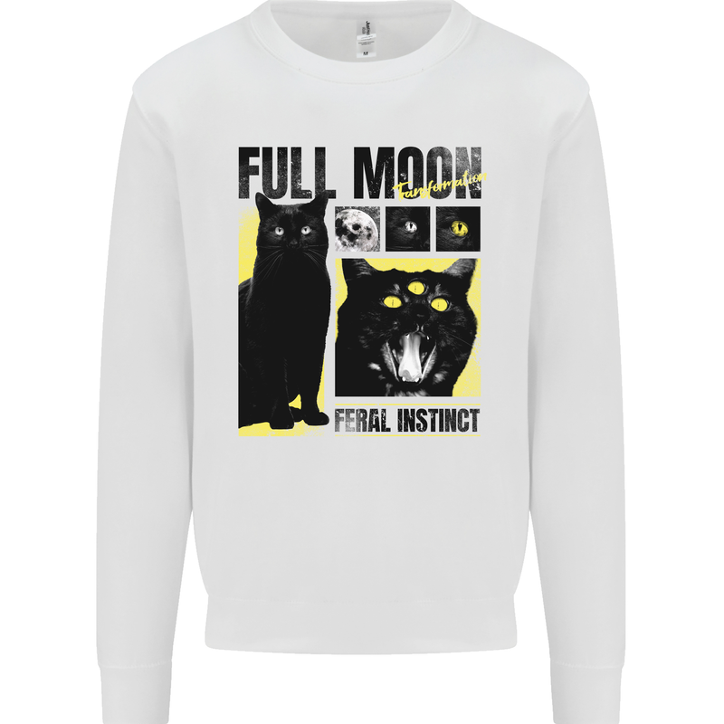 Full Moon Feral Instinct Black Cat Halloween Mens Sweatshirt Jumper White