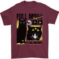 Full Moon Feral Instinct Black Cat Halloween Mens T-Shirt 100% Cotton Maroon