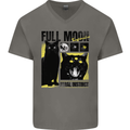 Full Moon Feral Instinct Black Cat Halloween Mens V-Neck Cotton T-Shirt Charcoal