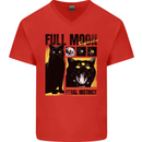 Full Moon Feral Instinct Black Cat Halloween Mens V-Neck Cotton T-Shirt Red