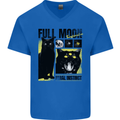 Full Moon Feral Instinct Black Cat Halloween Mens V-Neck Cotton T-Shirt Royal Blue