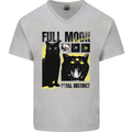Full Moon Feral Instinct Black Cat Halloween Mens V-Neck Cotton T-Shirt Sports Grey