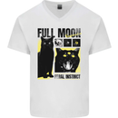 Full Moon Feral Instinct Black Cat Halloween Mens V-Neck Cotton T-Shirt White