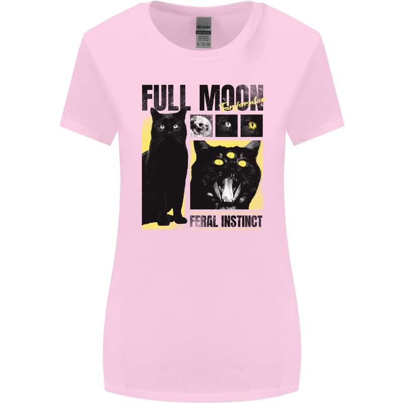 Full Moon Feral Instinct Black Cat Halloween Womens Wider Cut T-Shirt Light Pink