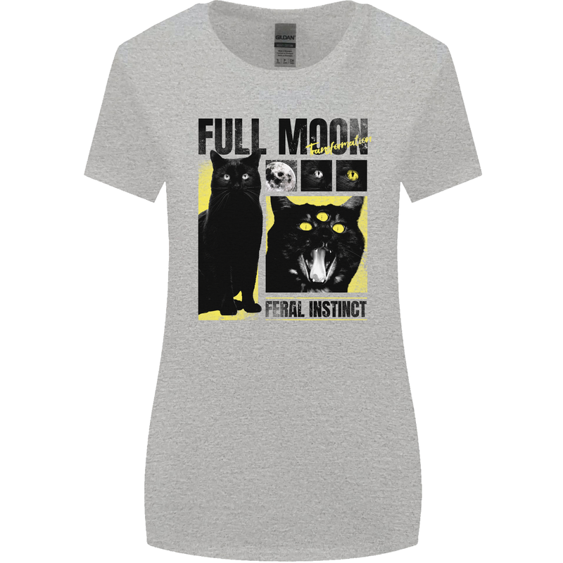 Full Moon Feral Instinct Black Cat Halloween Womens Wider Cut T-Shirt Sports Grey