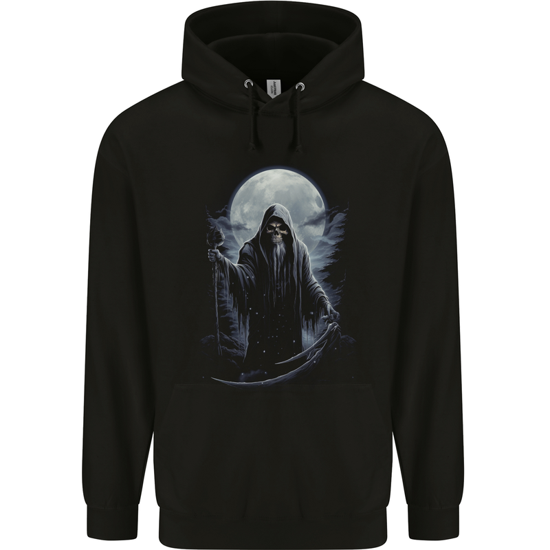Full Moon Grim Reaper Skull Childrens Kids Hoodie Black
