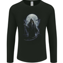 Full Moon Grim Reaper Skull Mens Long Sleeve T-Shirt Black