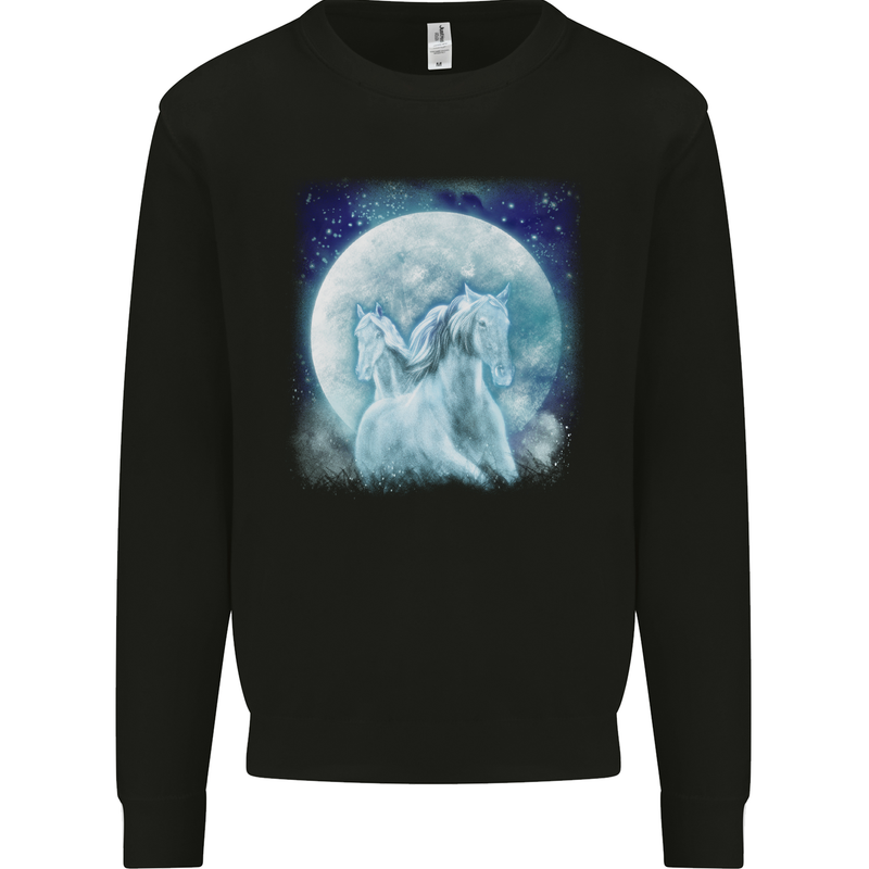 Full Moon Horse Riding Equestrian Mens Sweatshirt Jumper Black