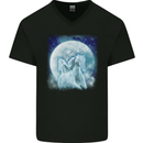 Full Moon Horse Riding Equestrian Mens V-Neck Cotton T-Shirt Black