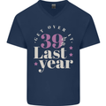 Funny 40th Birthday 39 is So Last Year Mens V-Neck Cotton T-Shirt Navy Blue