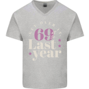 Funny 70th Birthday 69 is So Last Year Mens V-Neck Cotton T-Shirt Sports Grey