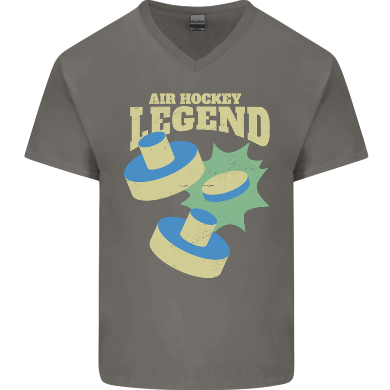Funny Air Hockey Legend Mens V-Neck Cotton T-Shirt Charcoal