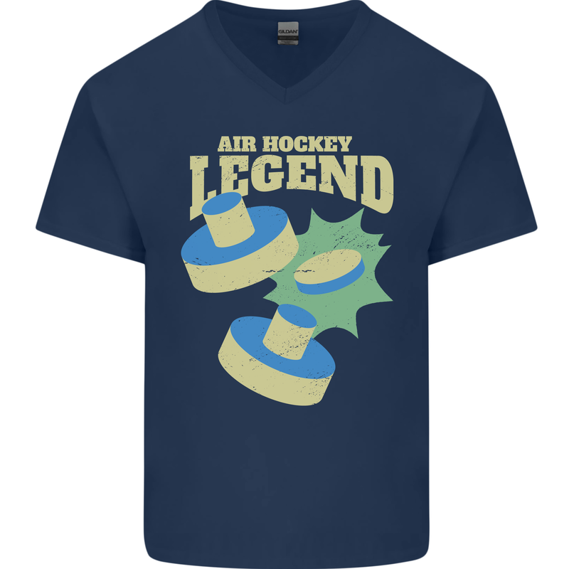 Funny Air Hockey Legend Mens V-Neck Cotton T-Shirt Navy Blue