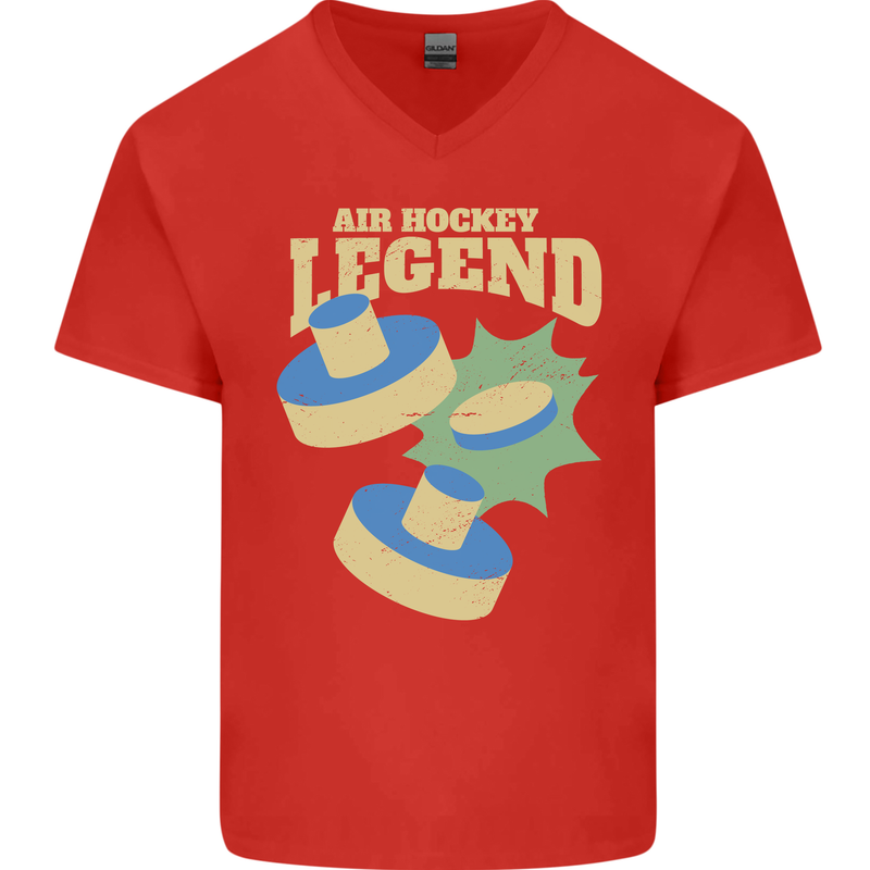 Funny Air Hockey Legend Mens V-Neck Cotton T-Shirt Red