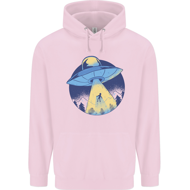 Funny Alien Abduction UFO Mens 80% Cotton Hoodie Light Pink