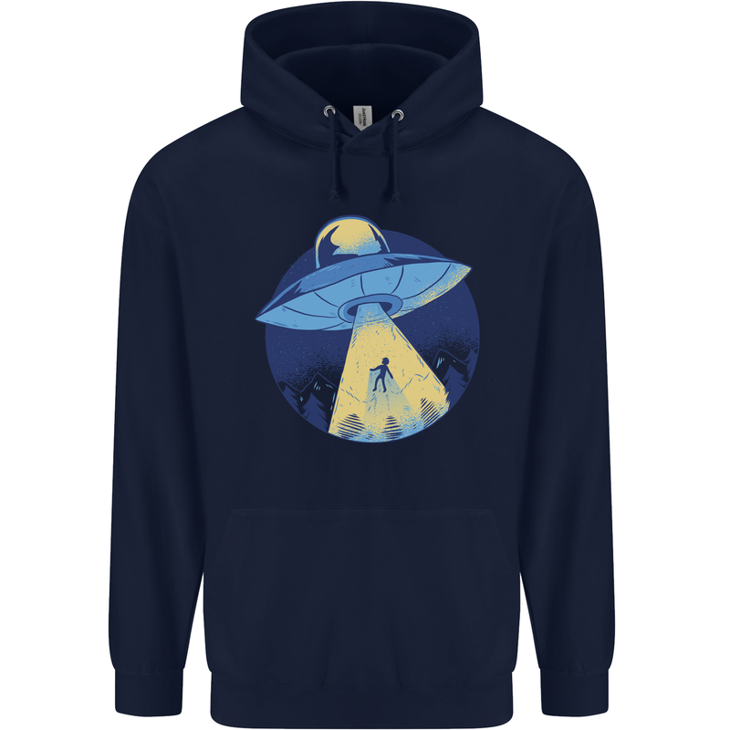Funny Alien Abduction UFO Mens 80% Cotton Hoodie Navy Blue