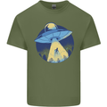 Funny Alien Abduction UFO Mens Cotton T-Shirt Tee Top Military Green