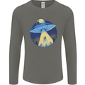 Funny Alien Abduction UFO Mens Long Sleeve T-Shirt Charcoal