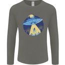 Funny Alien Abduction UFO Mens Long Sleeve T-Shirt Charcoal