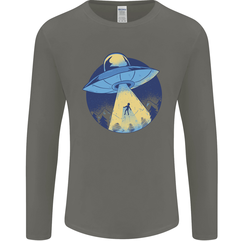 Funny Alien Abduction UFO Mens Long Sleeve T-Shirt Charcoal