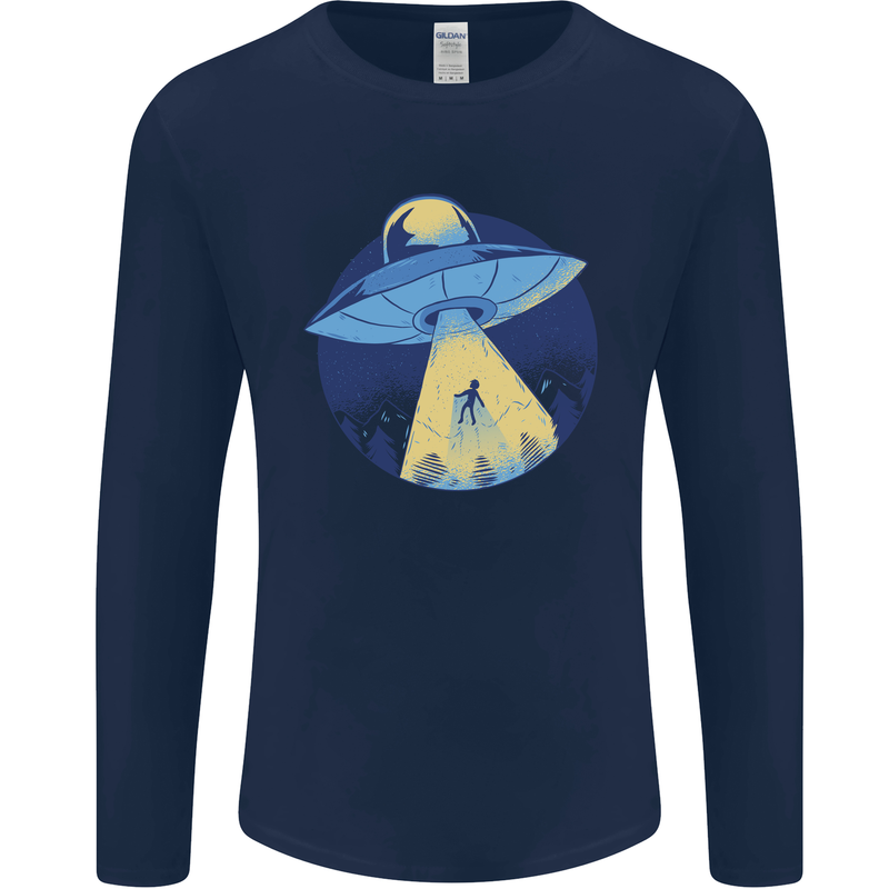 Funny Alien Abduction UFO Mens Long Sleeve T-Shirt Navy Blue