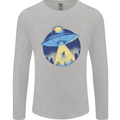 Funny Alien Abduction UFO Mens Long Sleeve T-Shirt Sports Grey