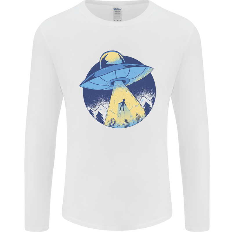 Funny Alien Abduction UFO Mens Long Sleeve T-Shirt White
