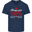 Funny Always Give 100% Unless Blood Donor Mens V-Neck Cotton T-Shirt Navy Blue