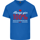 Funny Always Give 100% Unless Blood Donor Mens V-Neck Cotton T-Shirt Royal Blue