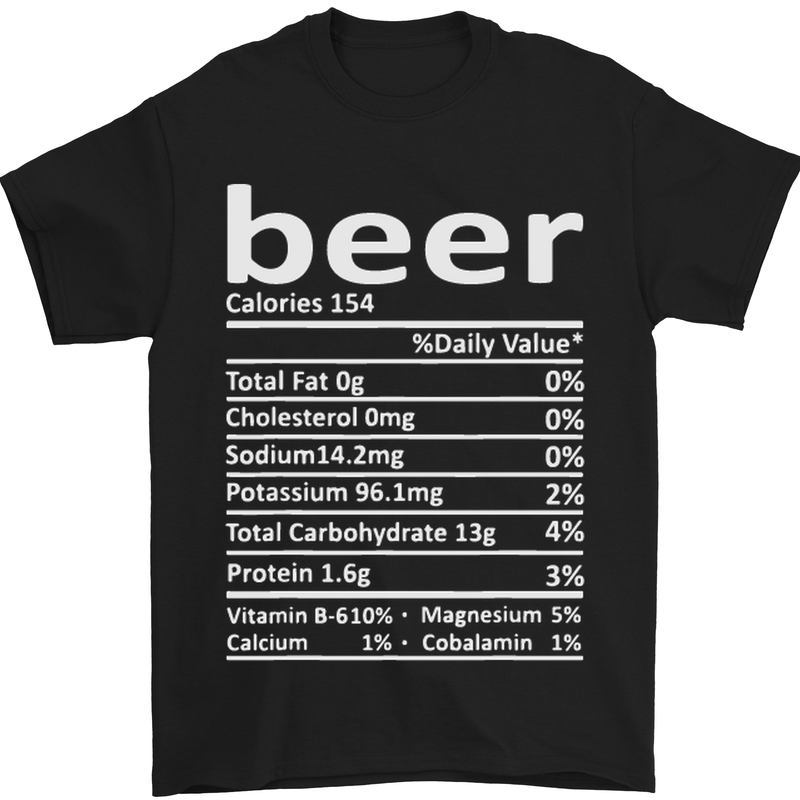 a black t - shirt with a nutrition label on it