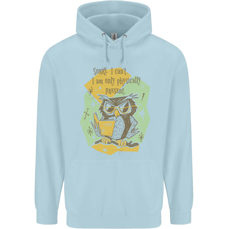 Funny Book Reading Owl Bookworm Books Mens 80% Cotton Hoodie Light Blue