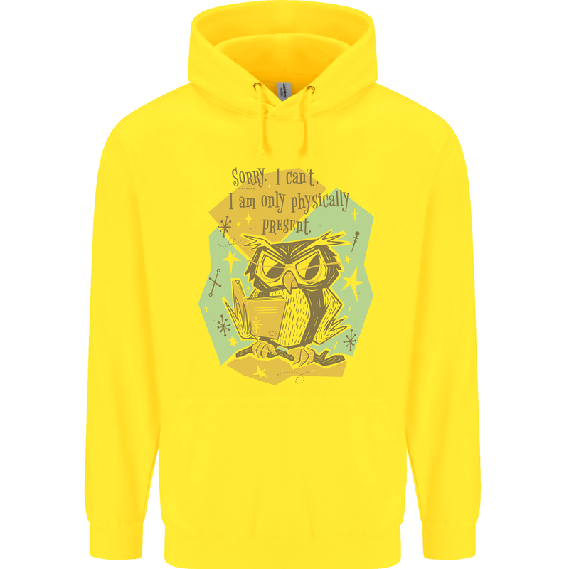 Funny Book Reading Owl Bookworm Books Mens 80% Cotton Hoodie Yellow