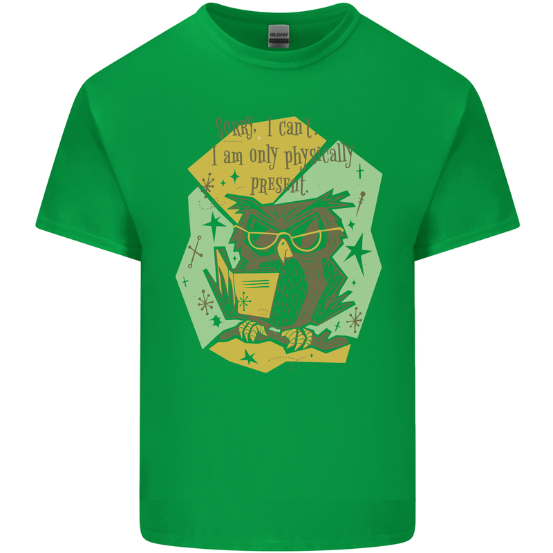 Funny Book Reading Owl Bookworm Books Mens Cotton T-Shirt Tee Top Irish Green