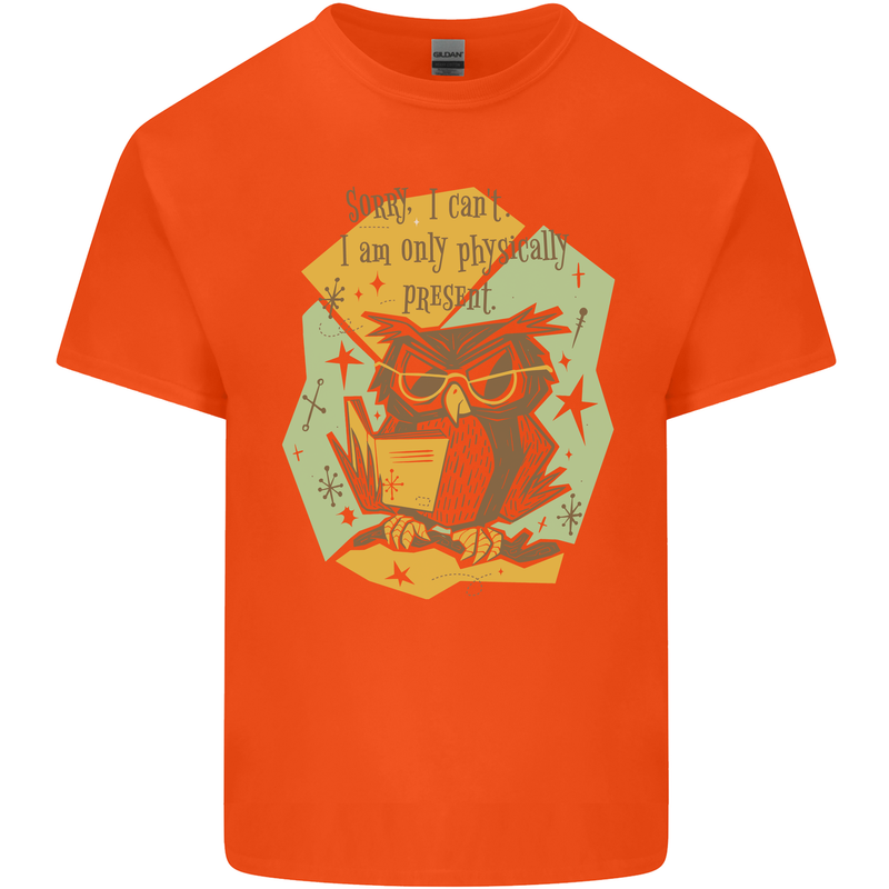 Funny Book Reading Owl Bookworm Books Mens Cotton T-Shirt Tee Top Orange