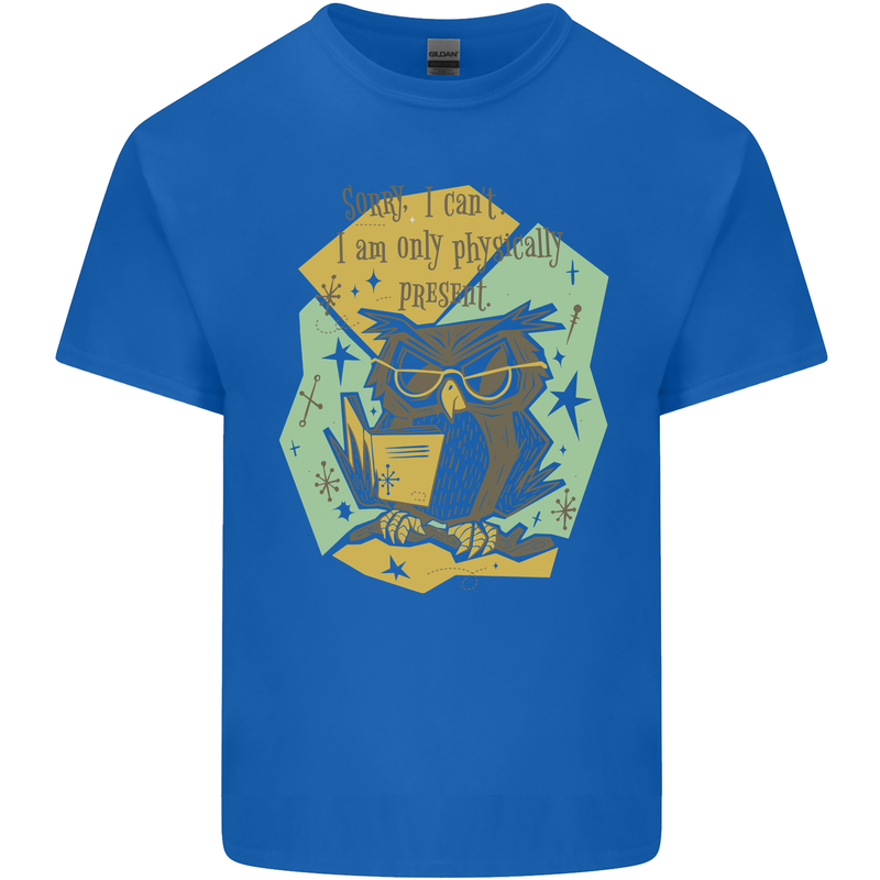 Funny Book Reading Owl Bookworm Books Mens Cotton T-Shirt Tee Top Royal Blue